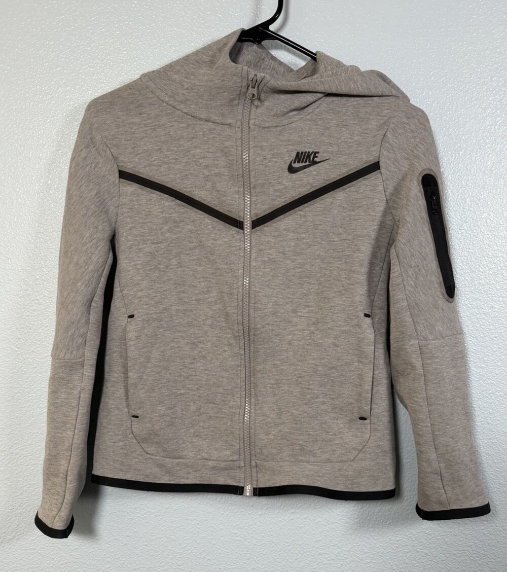 Nike Tech Fleece Boys Medium Gray Black Full Zip Hoodie Youth M CU9223-063